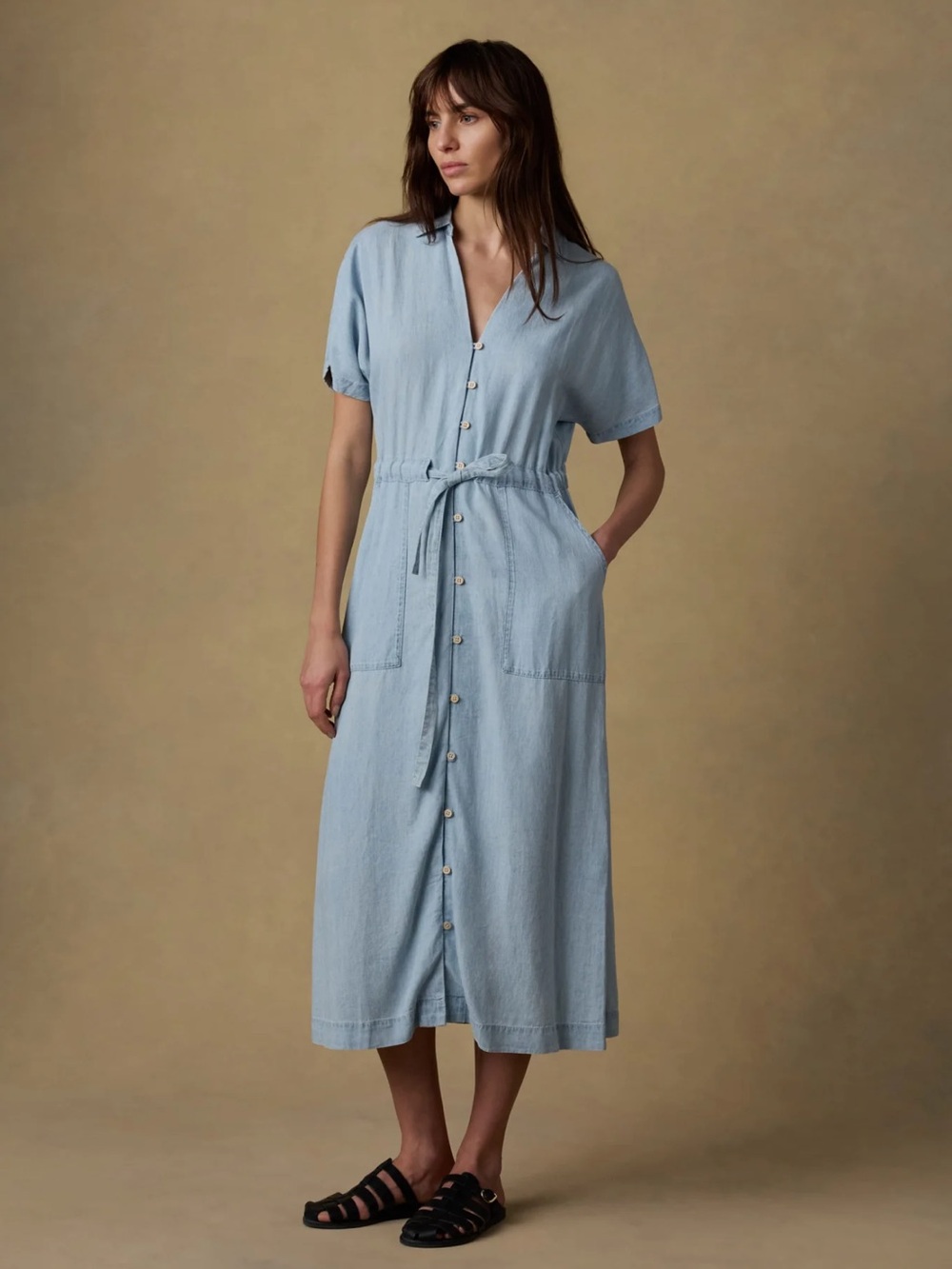 faherty tried & true oakley midi dress arctic sea wash linen blend size S